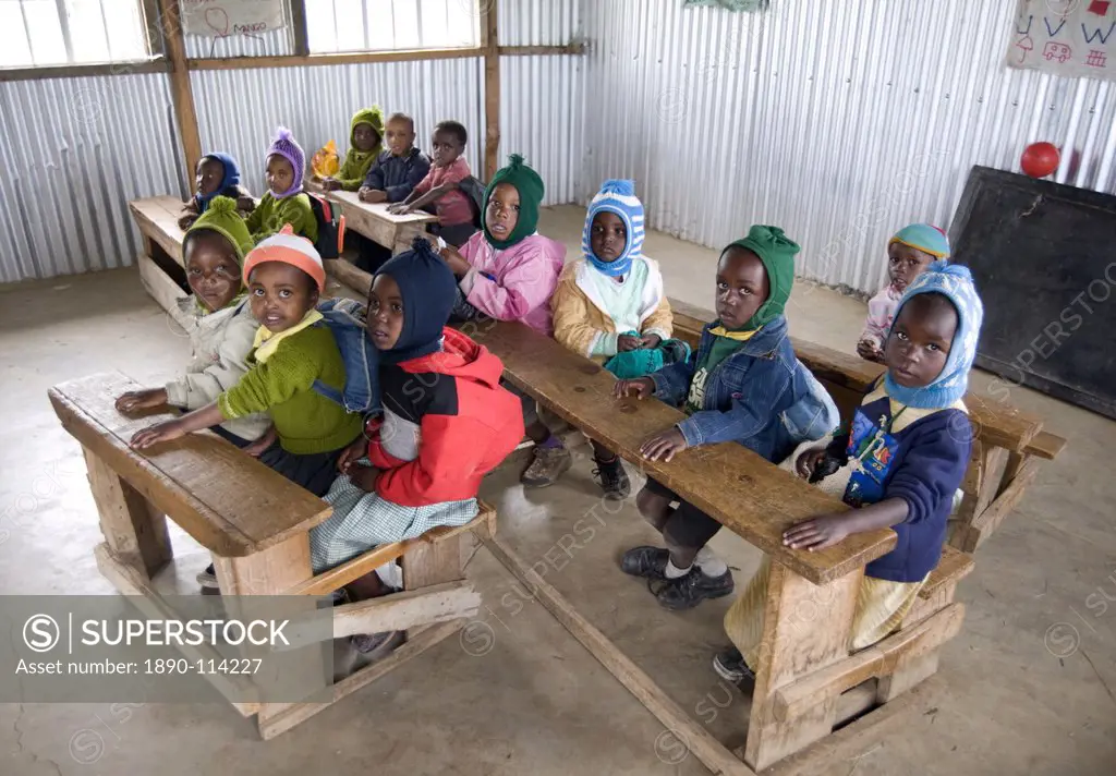Nursery schoolchildren in new classroom, Ngeteti Primary School, Rift Valley, Kenya, East Africa, Africa