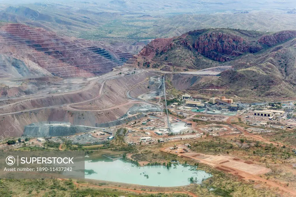 Aerial view of the Argyle Diamond mine, Kimberley, Western Australia, Australia, Pacific