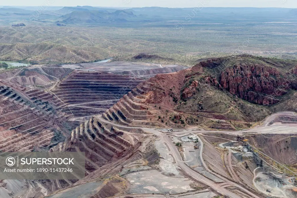 Aerial view of the Argyle Diamond mine, Kimberley, Western Australia, Australia, Pacific