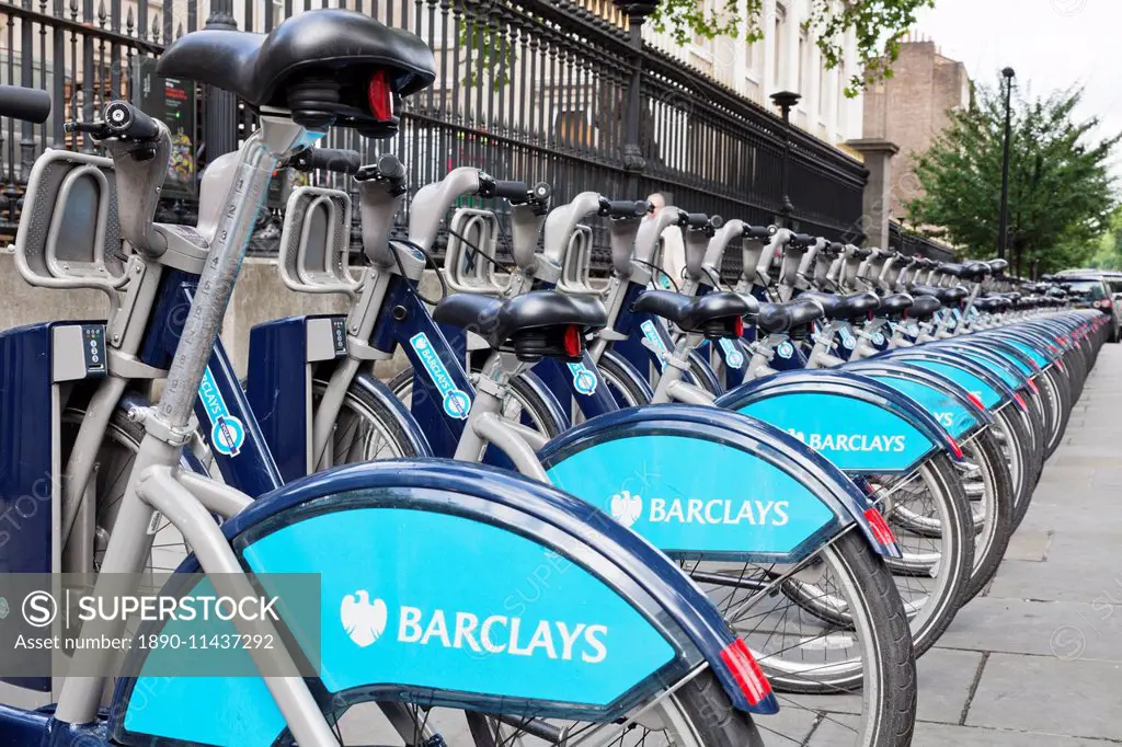 Barclays Cycle Hire, Boris Bike, Cycle Hire at Docking Station, London, England, United Kingdom, Europe