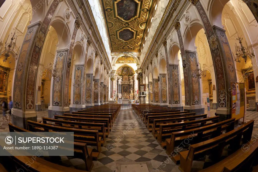 Baroque Nave of Cathedral of St. Andrew Duomo di San Andreas, Amalfi, UNESCO World Heritage Site, Campania, Italy, Europe