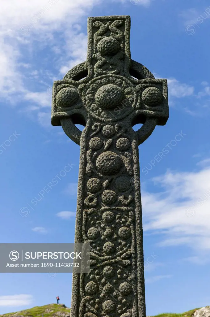 Traditional Celtic cross on Isle of Iona in Scotland, United Kingdom, Europe