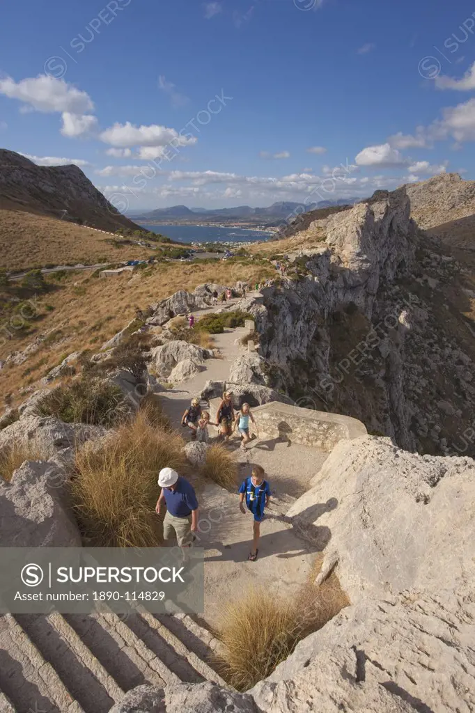 Tourists walking up to the Mirador des Colomer, Formentor Peninsula, Majorca, Balearic Islands, Spain, Mediterranean, Europe