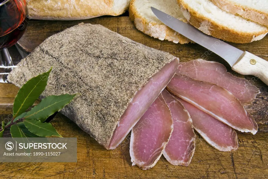 Salted pork sirloin, homemade ham, Tuscany, Italy, Europe