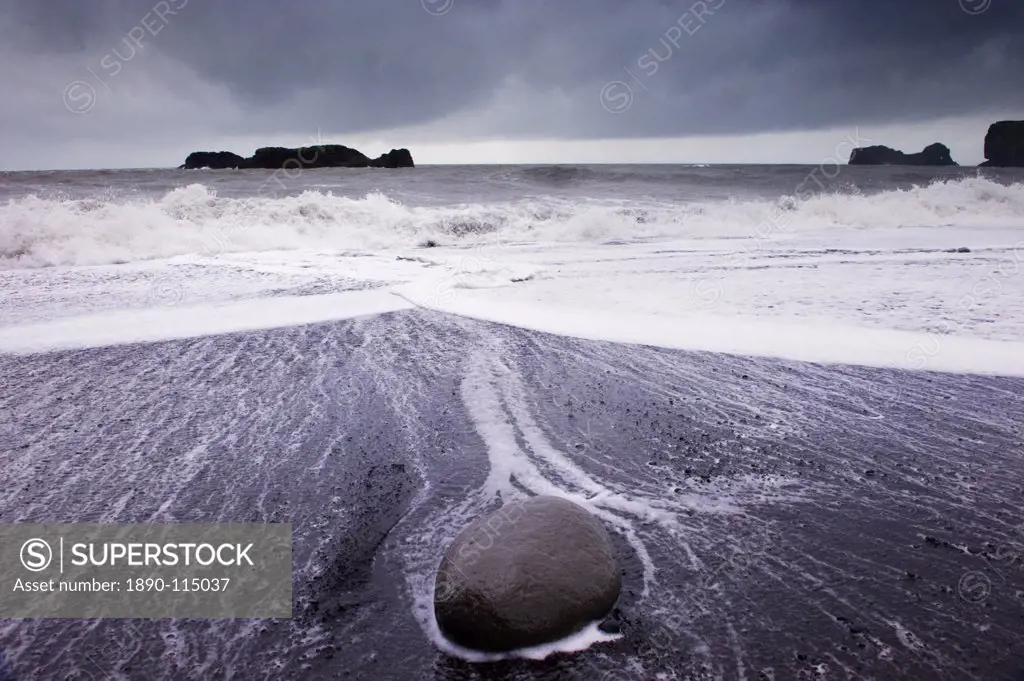 Rough sea on Reynisfjara black sand beach, near Vik, in the south of Iceland Sudurland, Polar Regions