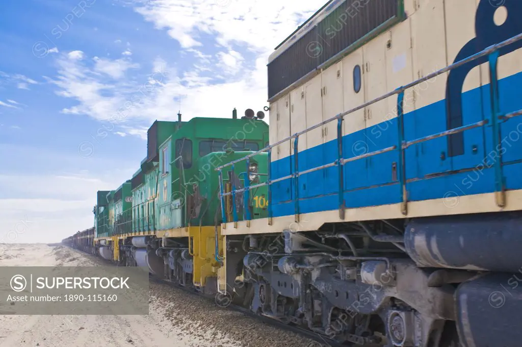 The longest iron ore train in the world between Zouerate and Nouadhibou, Mauritania, Africa