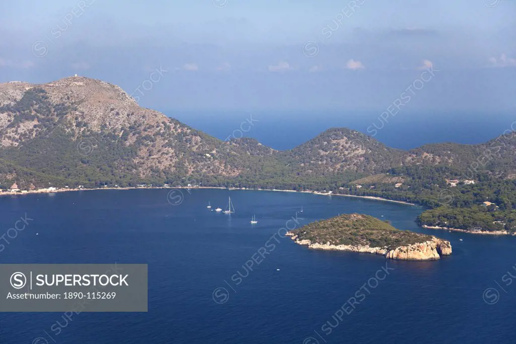 Aerial view of Formentor peninsula and beach in the early morning, Majorca, Balearic Islands, Spain, Mediterranean, Europe