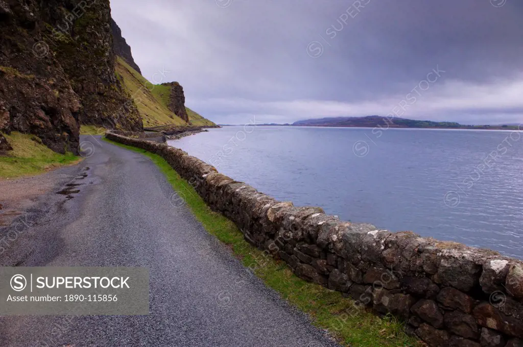 Road and Loch na Keal, Isle of Mull, Inner Hebrides, Scotland, United Kingdom, Europe