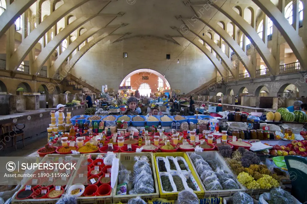 The covered bazaar of Yerevan, Armenia, Caucasus, Central Asia, Asia