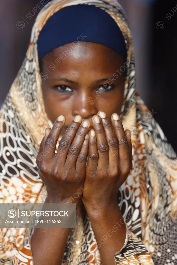 Muslim woman praying, Lome, Togo, West Africa, Africa