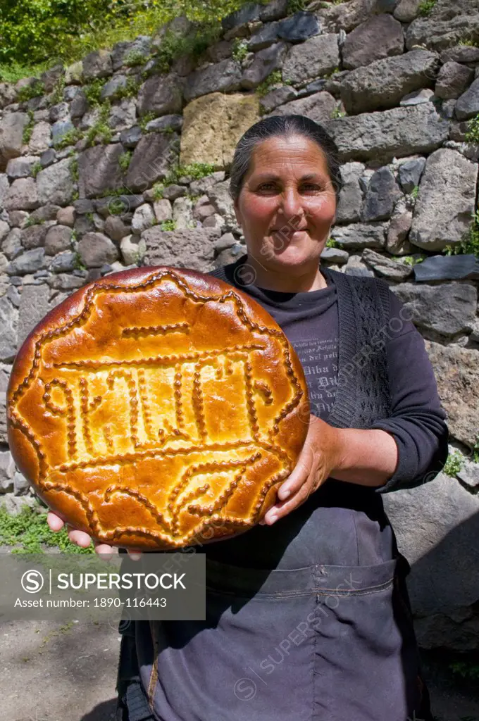 Woman selling traditional sweets, Geghard Monastery, Armenia, Caucasus, Central Asia, Asia