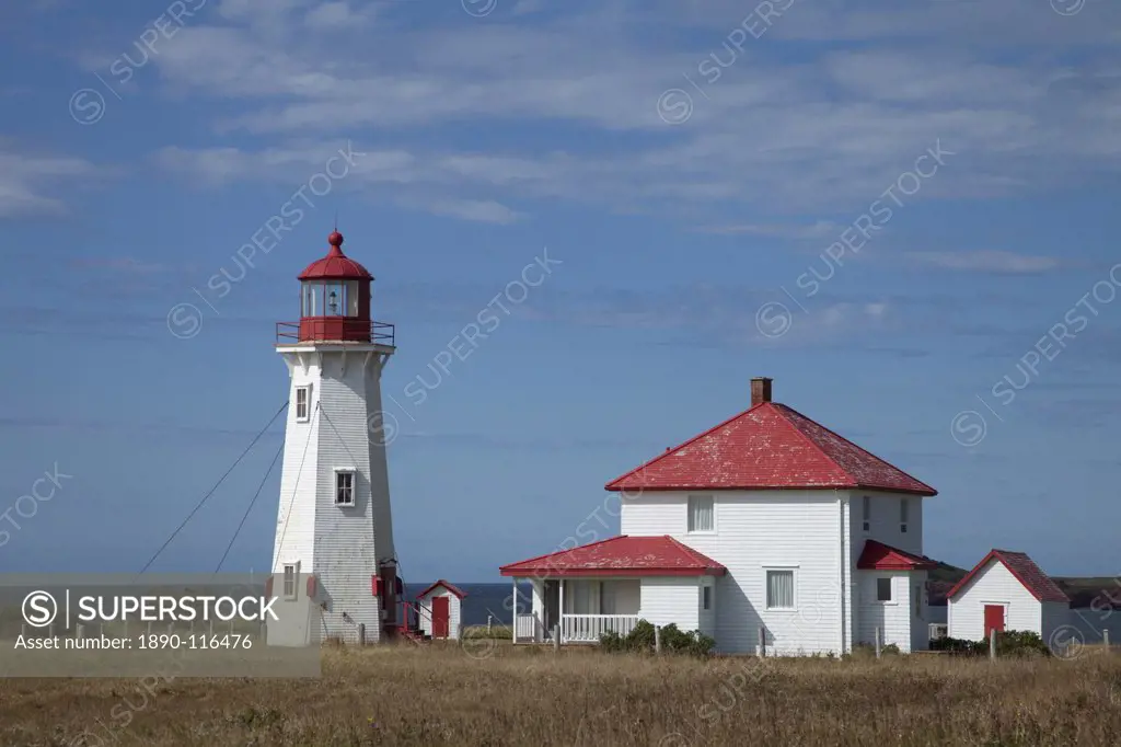 A lighthouse on the island of Havre_Aubert, Iles de la Madeleine Magdalen Islands, Quebec, Canada, North America