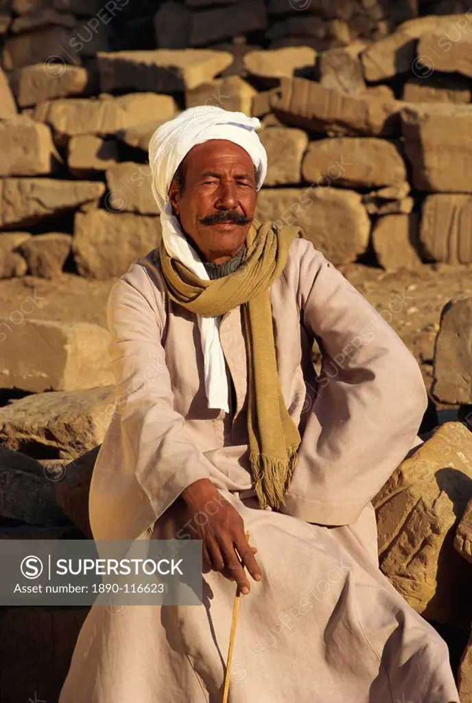 Portrait of a man with a moustache looking like Dali´s Egyptian cousin, Luxor, Egypt, North Africa, Africa