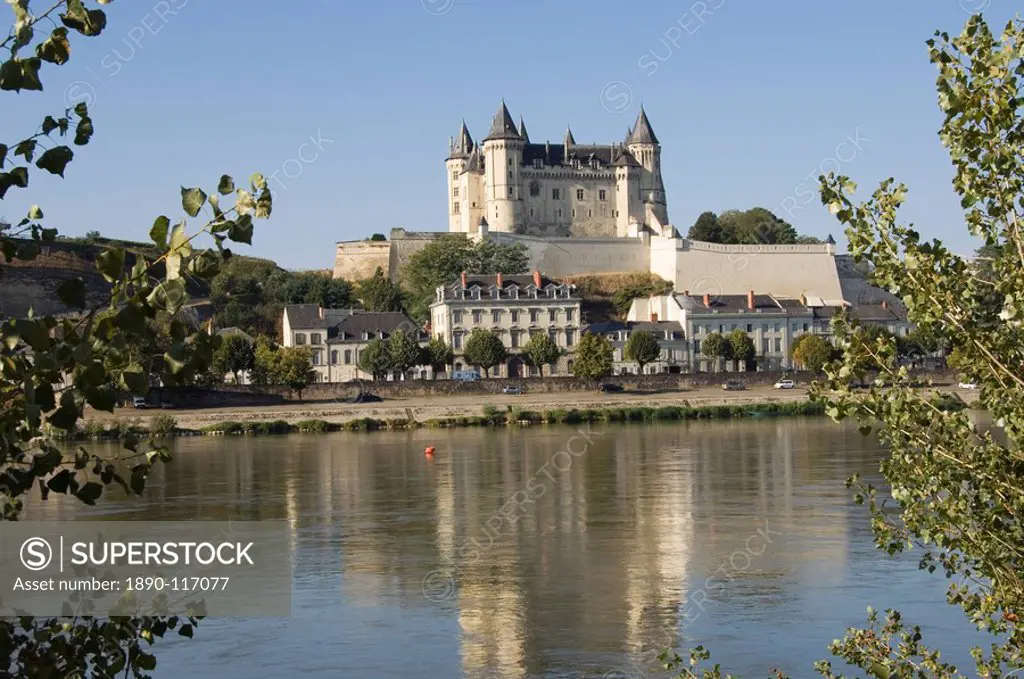 View across the River Loire to the Chateau de Saumur, Maine_et_Loire, Pays de la Loire, France, Europe