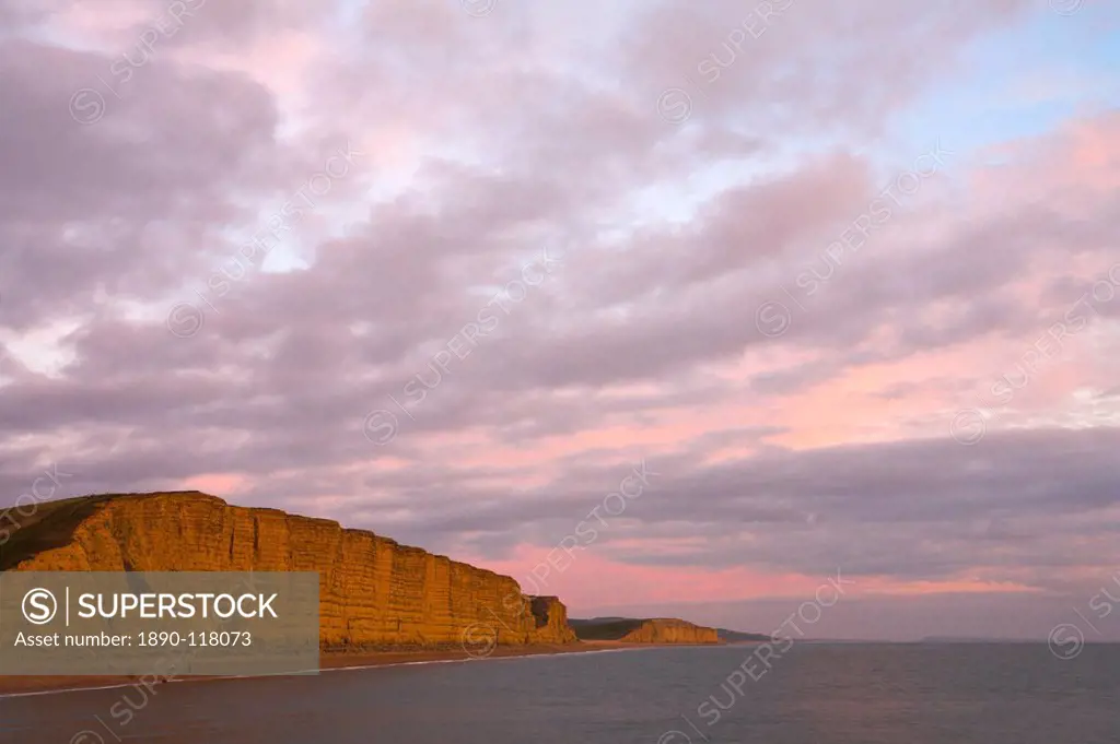Towering sandstone cliffs at West Bay on the Jurassic Coast, UNESCO World Heritage Site, Dorset, England, United Kingdom, Europe