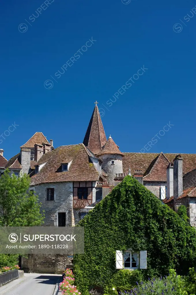 A view of the picturesque village of Carennac and its typical Quercy architecture situated on the banks of the Dordogne River, Dordogne, France, Europ...