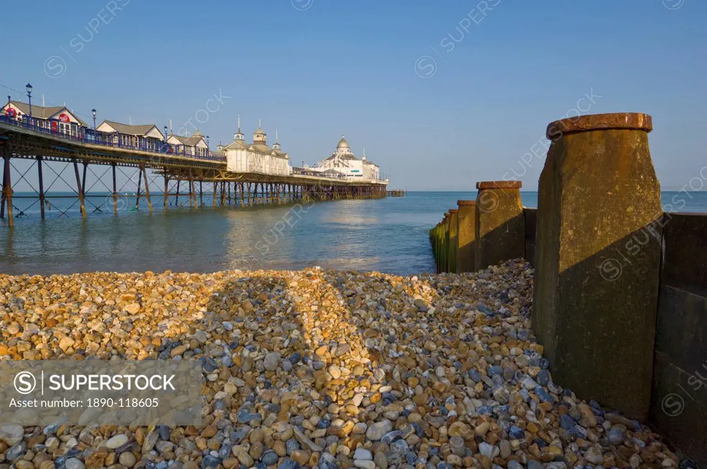 Eastbourne Pier, beach and groynes, Eastbourne, East Sussex, England, United Kingdom, Europe