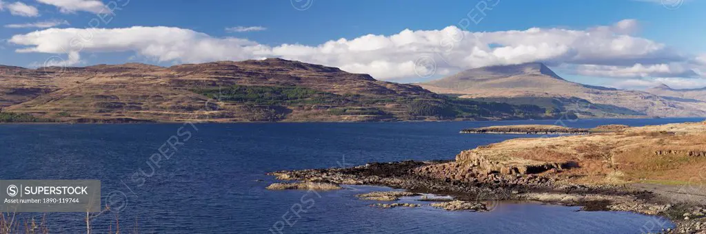Loch Scridain and Ben More in the distance, Isle of Mull, Scotland, United Kingdom, Europe