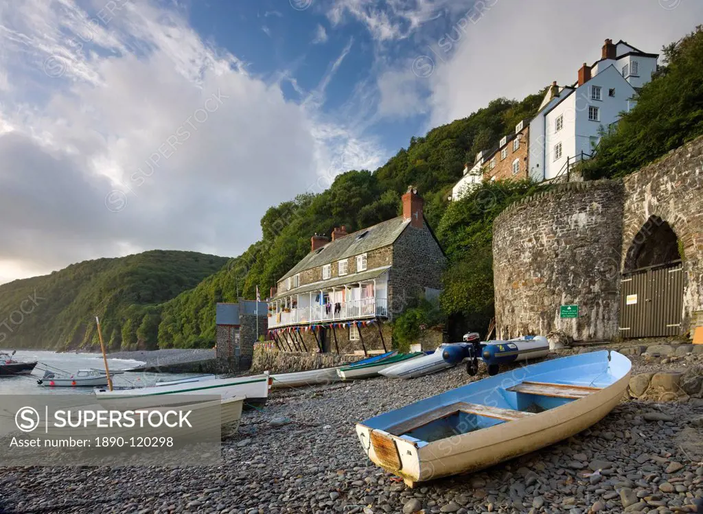 High tide in the old fishing village of Clovelly, North Devon, England, United Kingdom, Europe