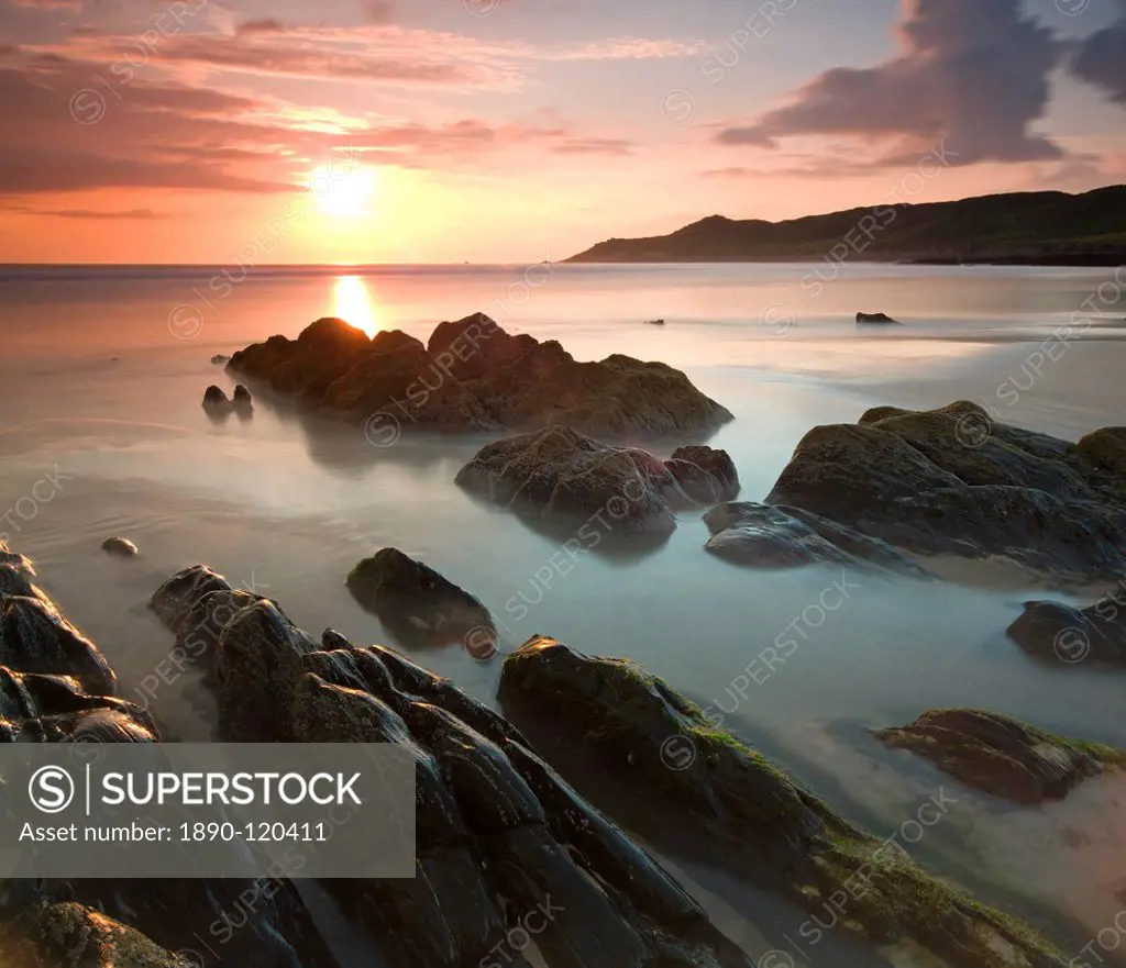 Sunset on Barricane Beach, Woolacombe, Devon, England, United Kingdom, Europe