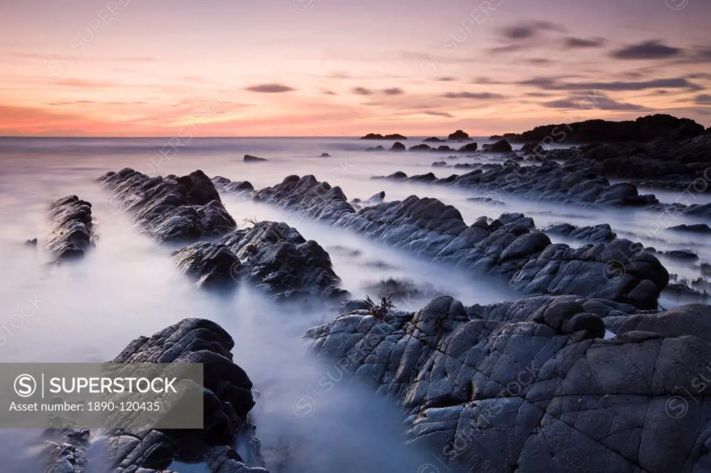 Twilight from the rocky shores of Hartland Quay in North Devon, England, United Kingdom, Europe