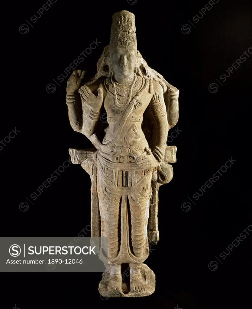 Stone statue of Vishnu, dating from 7th century AD, National Museum, Bangkok, Thailand, Southeast Asia, Asia
