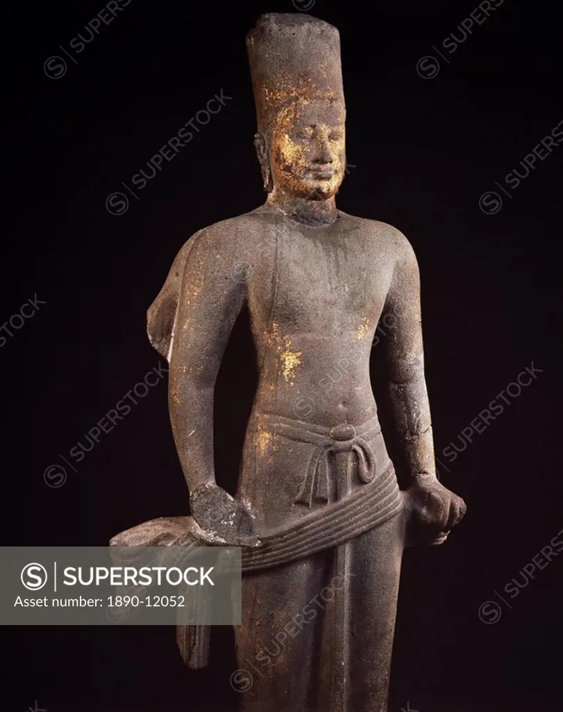 Stone statue of Vishnu, dating from between 7th and 9th centuries AD, National Museum, Bangkok, Thailand, Southeast Asia, Asia