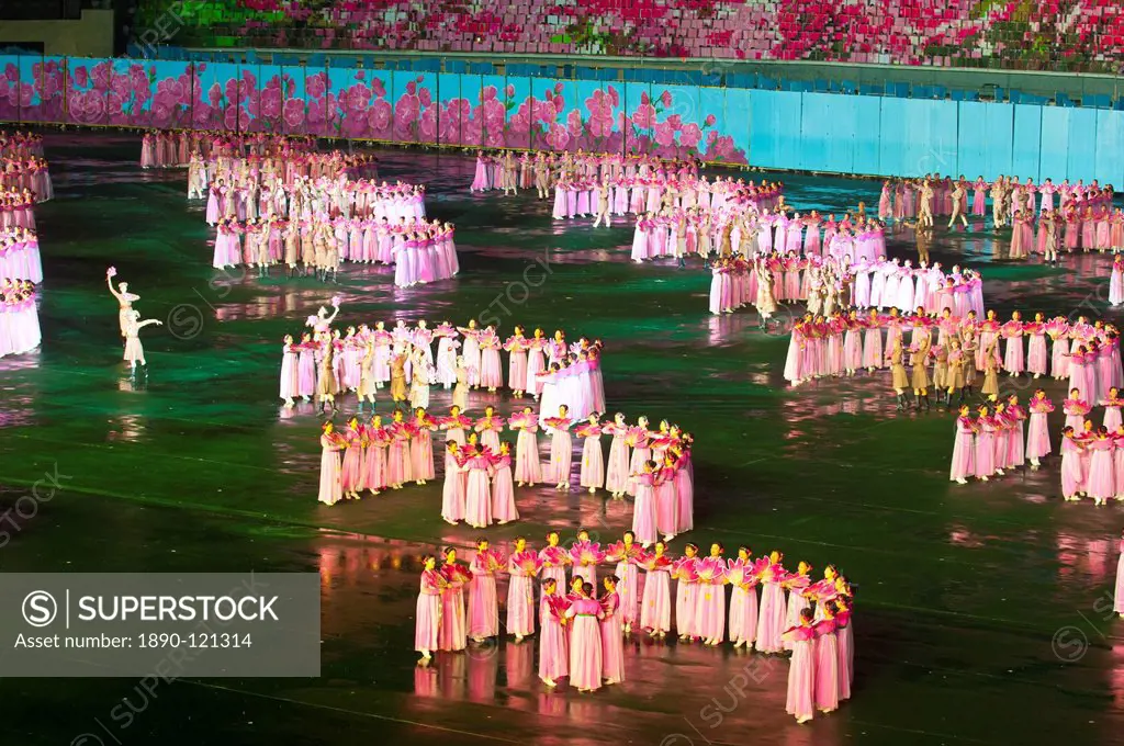 Dancers at the Airand festival, Mass games in Pyongyang, North Korea, Asia