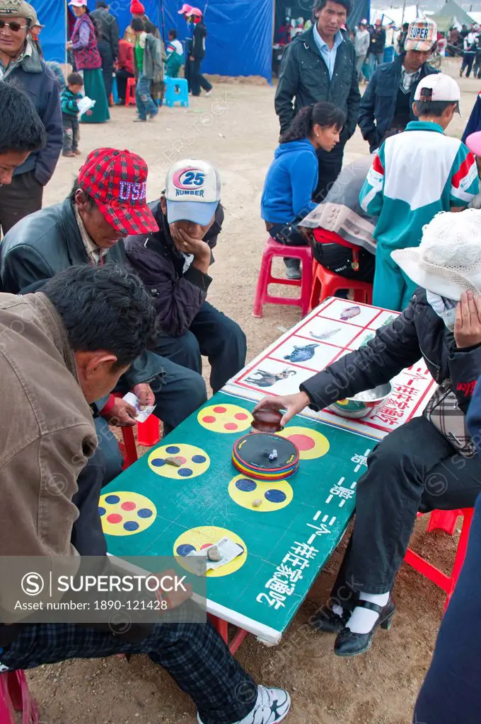 Gambling at a festival in Tsochen, Western Tibet, China, Asia