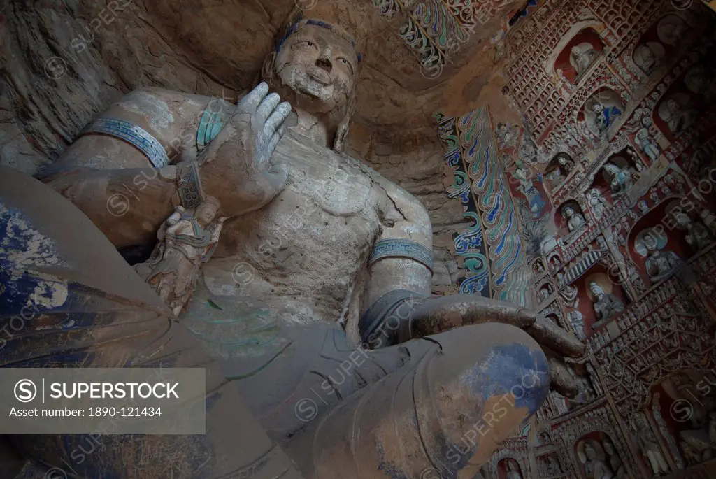 Giant Buddhas at the Yungang Grottoes, ancient Buddhist temple grottoes near Datong, UNESCO World Heritage Site, Shanxi, China, Asia