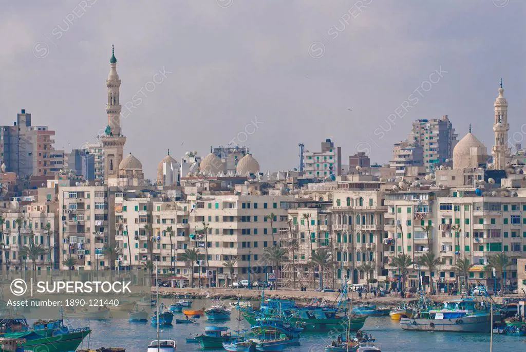 The skyline and habour of Alexandria, Egypt, North Africa, Africa