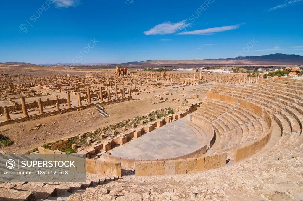 The theatre at the Roman ruins, Timgad, UNESCO World Heritage Site, Algeria, North Africa, Africa