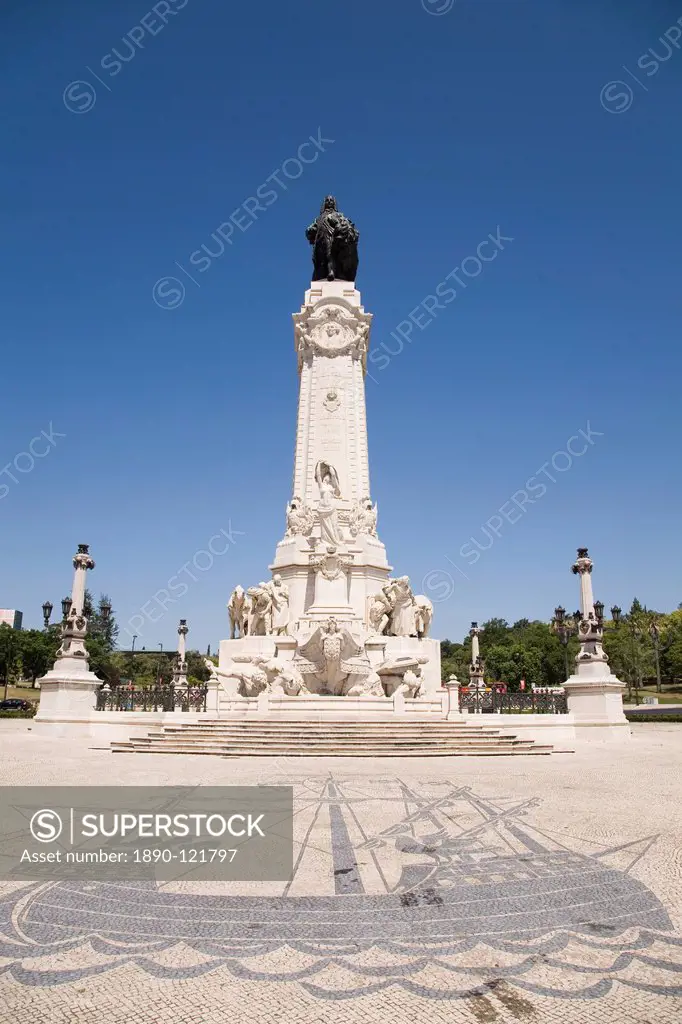 The 36 metre high monument dedicated to the Marques de Pombal, on a square of the same name, central Lisbon, Portugal, Europe