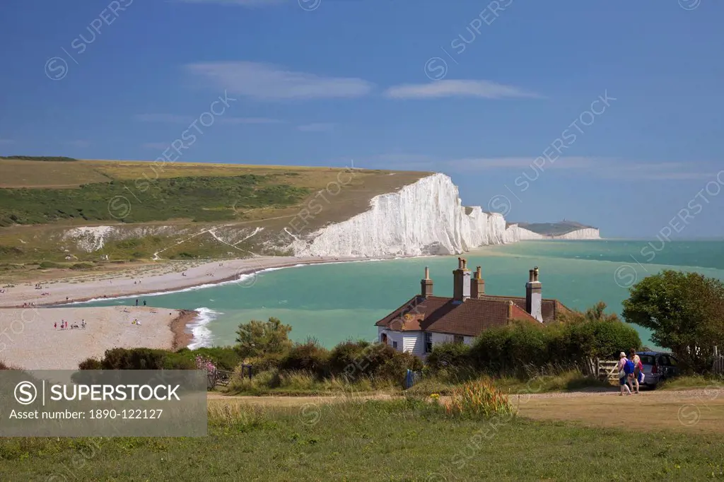 Cuckmere Haven, Seven Sisters white chalk cliffs, East Sussex, England, United Kingdom, Europe