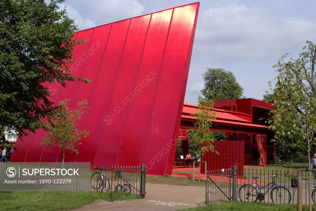 The Red Sun Pavilion designed by Jean Nouvel, the 2010 architecture project for the Serpentine Gallery, London W2, England, United Kingdom, Europe