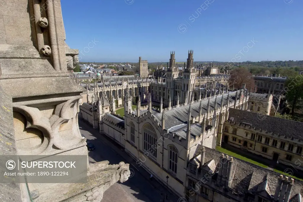 Aerial view over All Souls College, Oxford, Oxfordshire, England, United Kingdom, Europe