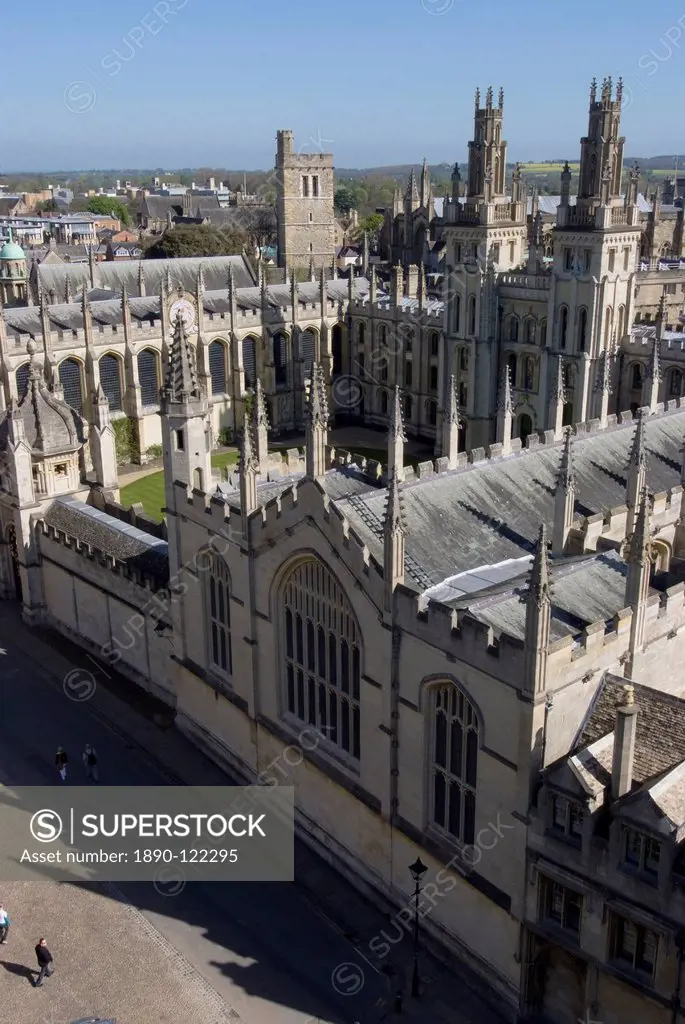 Aerial view over All Souls College, Oxford, Oxfordshire, England, United Kingdom, Europe