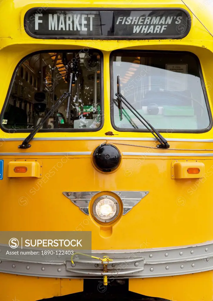 Historic tram on the F line from Fisherman´s Wharf to Market Street, known as the historical tram route, San Francisco, California, United States of A...