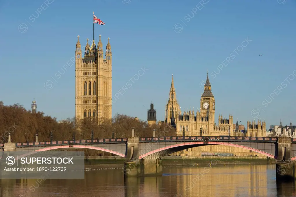 The Houses of Parliament and Lambeth Bridge, River Thames, London, England, United Kingdom, Europe