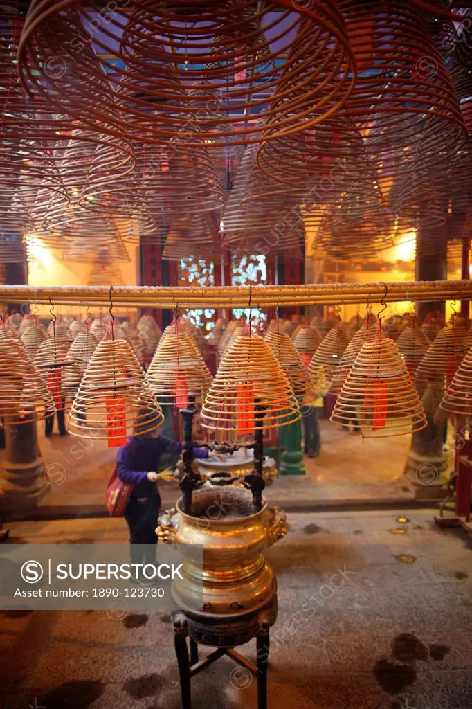 Incense coils in main hall, Man Mo Temple, Hong Kong, China, Asia