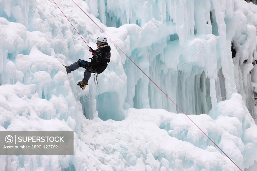Ice rock climbing, Les Contamines, Haute_Savoie, France, Europe