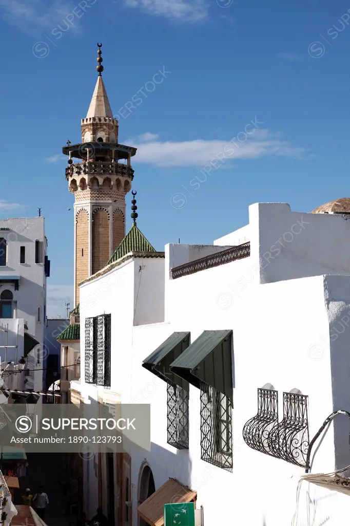 Minaret of the Hammouda Pasha Mosque Hamouda Pacha al Mouradi, Medina, Tunis, Tunisia, North Africa, Africa