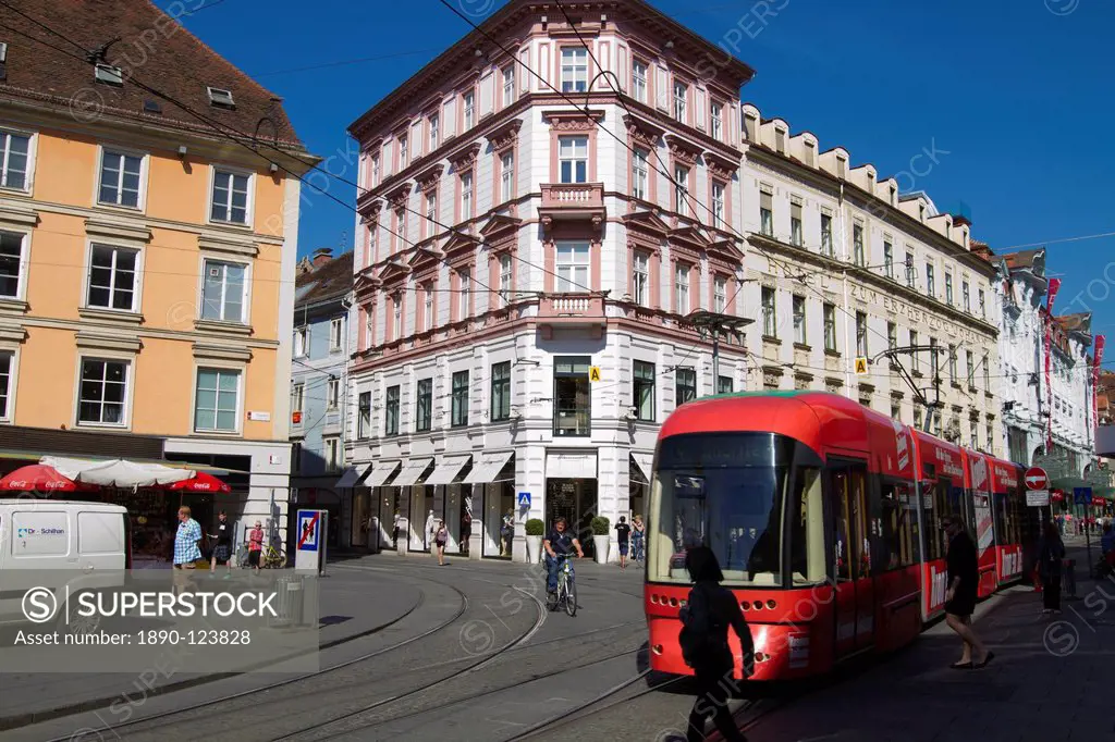 Tram, Hauptplatz, Graz, Styria, Austria, Europe