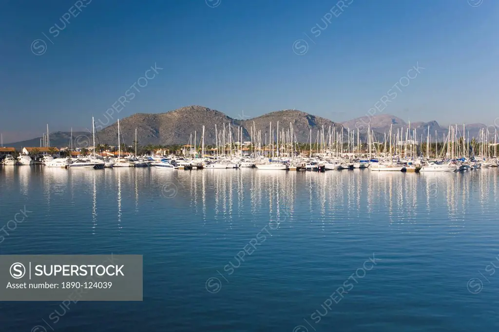 View across the harbour Port d´Alcudia, Mallorca, Balearic Islands, Spain, Mediterranean, Europe