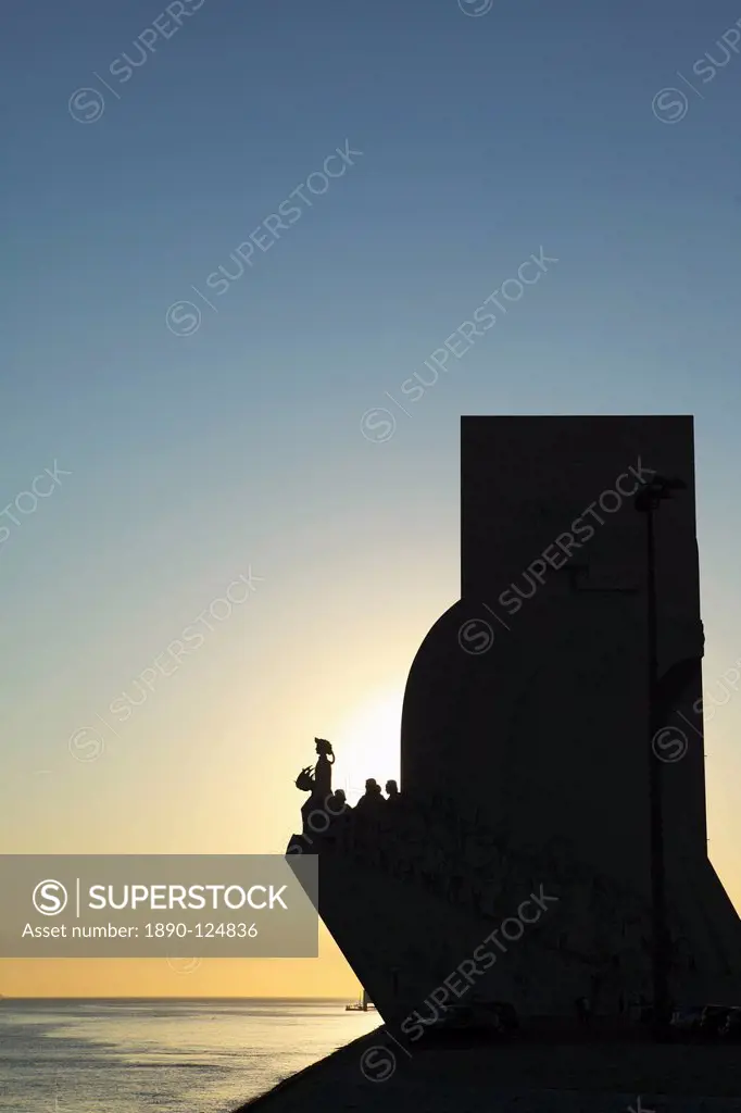 Sundown at the Monument to the Discoveries Padrao dos Descobrimentos by the River Tagus Rio Tejo in Belem, Lisbon, Portugal, Europe