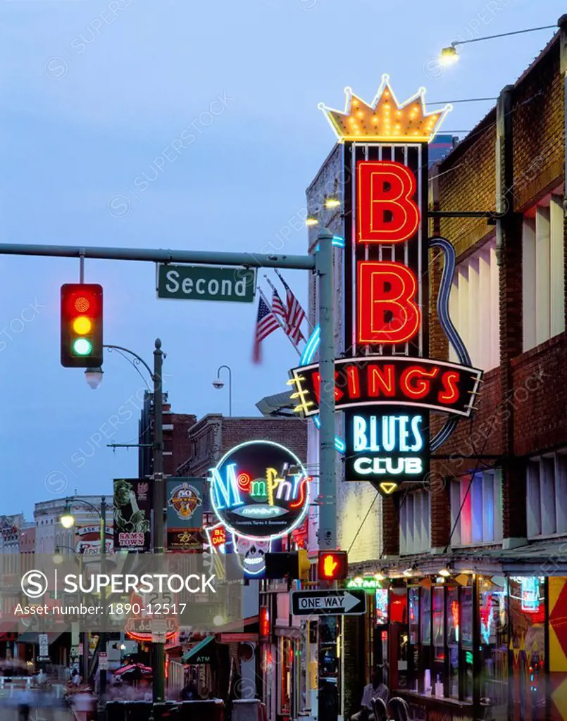 Beale Street at night, Memphis, Tennessee, United States of America, North America