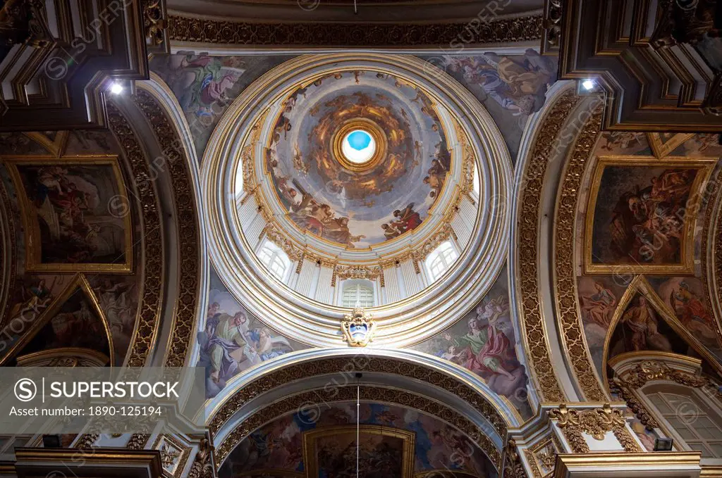 Interior of dome, St. Paul´s Cathedral, Mdina, Malta, Europe
