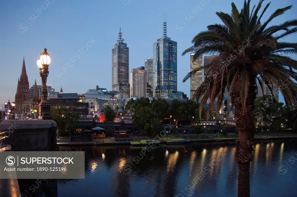 St. Paul´s Cathedral, City Centre and Yarra River at dusk, Melbourne, Victoria, Australia, Pacific