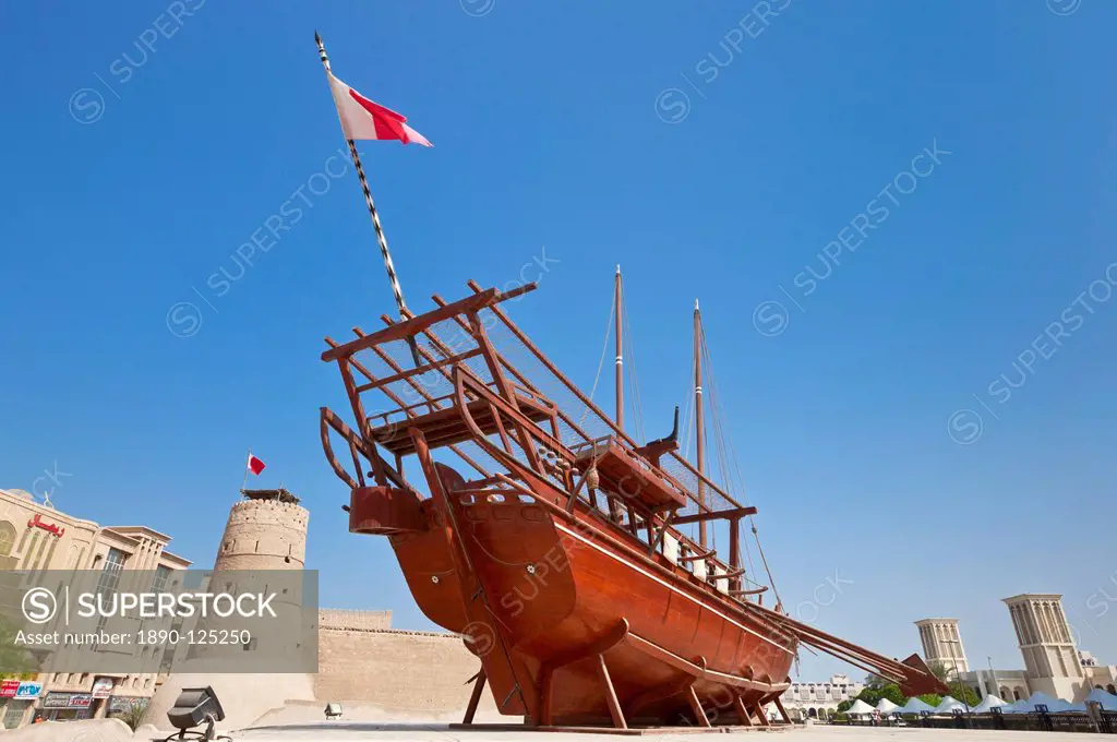 Traditional dhow, Dubai Museum, Al Fahidi Fort, Bur Dubai, United Arab Emirates, Middle East