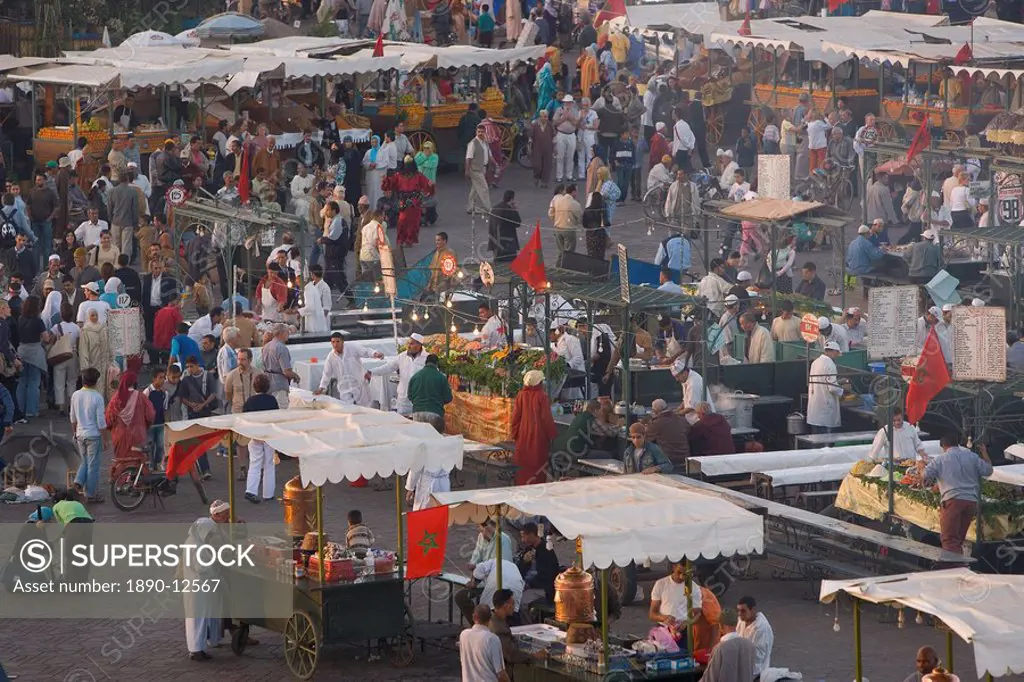 Food stalls in the evening, Djemaa el Fna, Marrakesh, Morocco, North Africa, Africa